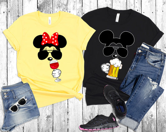 Epcot Shirts - Mickey & Minnie Drinking Beer Wine