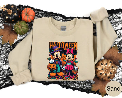 Mickey and Minnie Cute Halloween Family Sweatshirt, Disney World & Disneyland Halloween Matching Tops