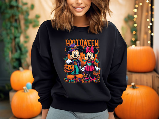 Mickey and Minnie Cute Halloween Family Sweatshirt, Disney World & Disneyland Halloween Matching Tops