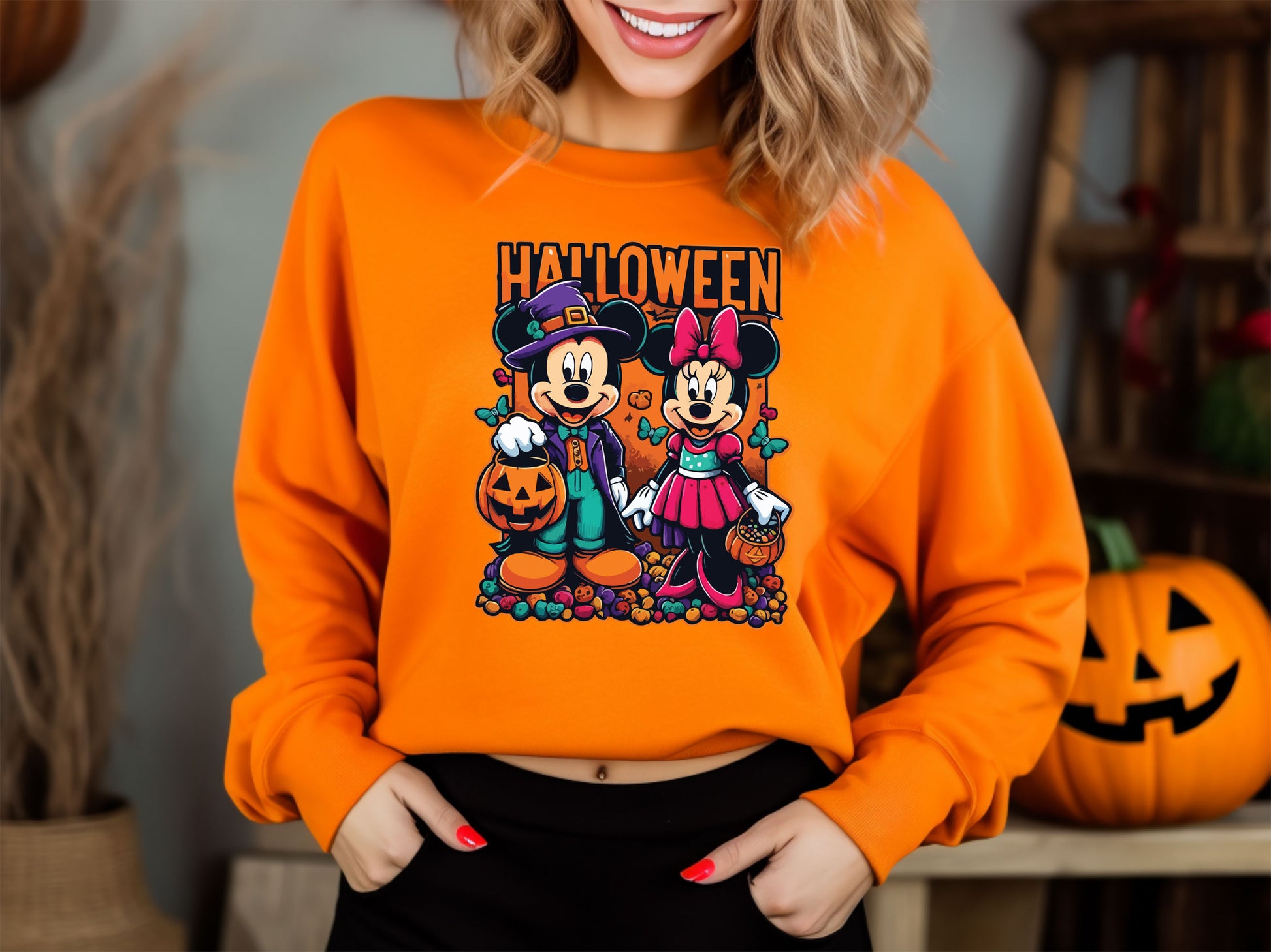 Mickey and Minnie Cute Halloween Family Sweatshirt, Disney World & Disneyland Halloween Matching Tops