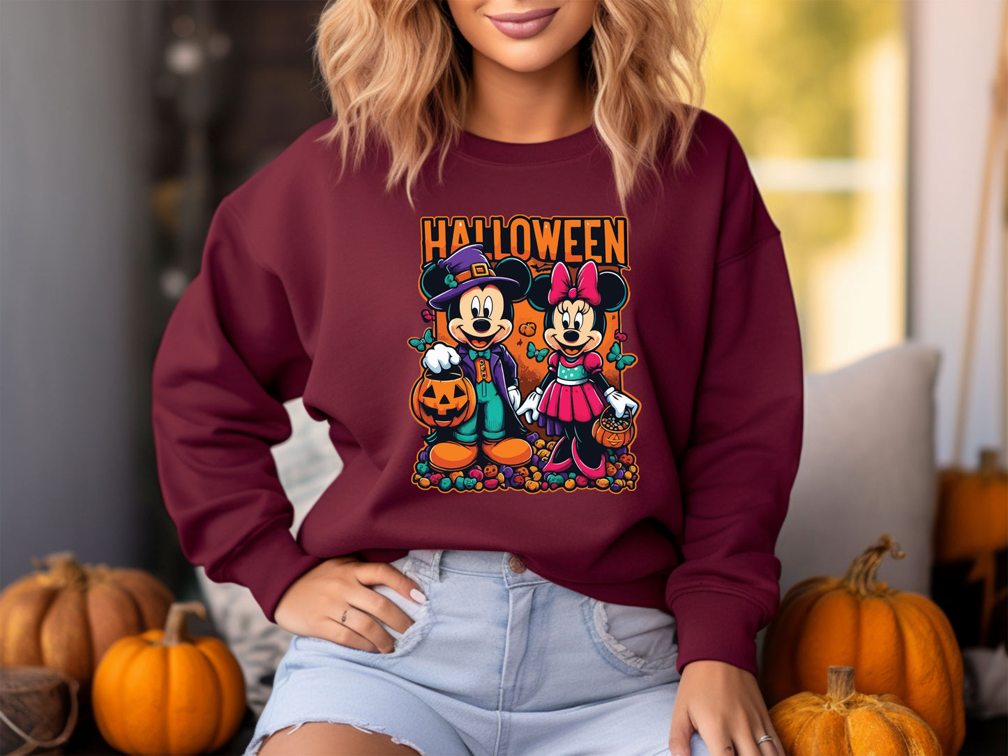 Mickey and Minnie Cute Halloween Family Sweatshirt, Disney World & Disneyland Halloween Matching Tops