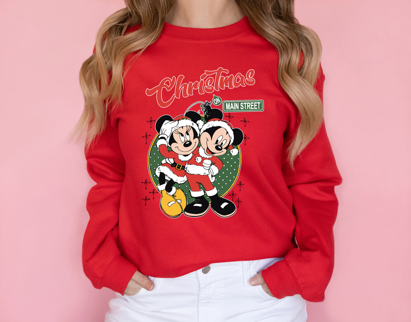 Christmas On Main Street Mickey & Minnie Cute Sweatshirt