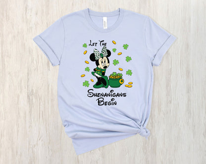 Irish Mickey Minnie Shamrock Family Shirts, Saint Patrick's Day Let The Shenanigans Begin