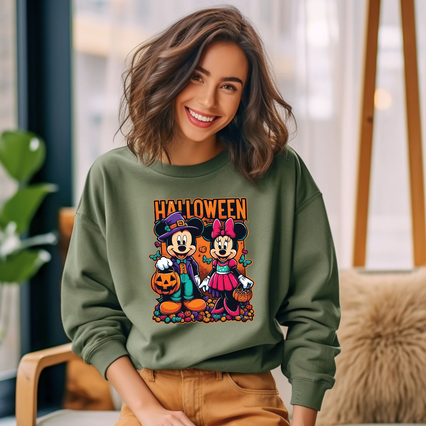 Mickey and Minnie Cute Halloween Family Sweatshirt, Disney World & Disneyland Halloween Matching Tops